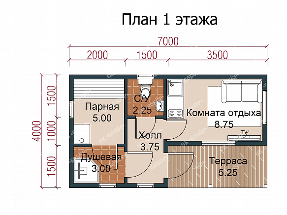 Сруб бани из бруса 4х7. фото