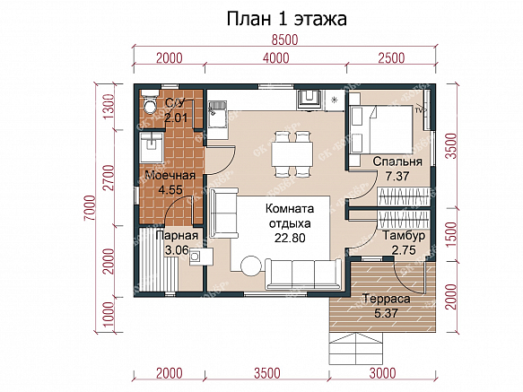 Сруб бани из бруса 6х8.5. фото